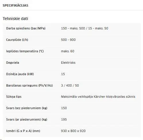 High-pressure washer, cold water, <500bar, 400V