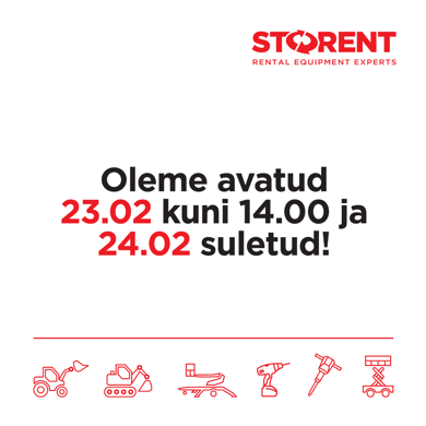 Oleme avatud 23.02 kuni 14.00 ja 24.02 suletud!