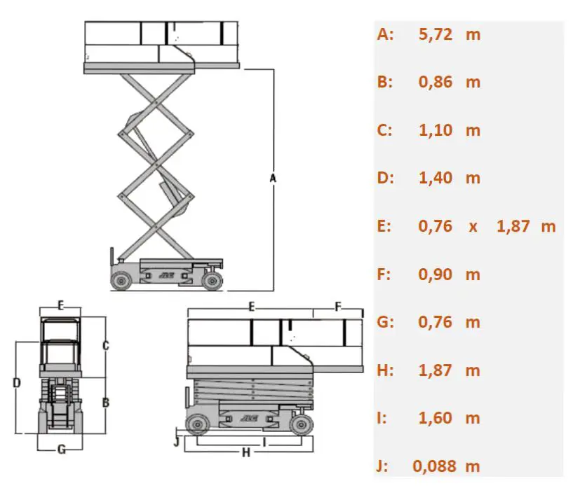Electric scissor lift (battery, 2 WD), 8m