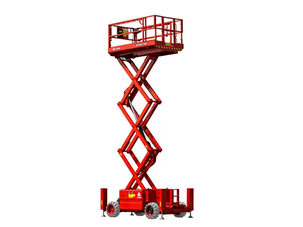 Šķērveida pacēlājs, pašgājējs nelīdzenam segumam (akumulators, 4WD ), 16 m