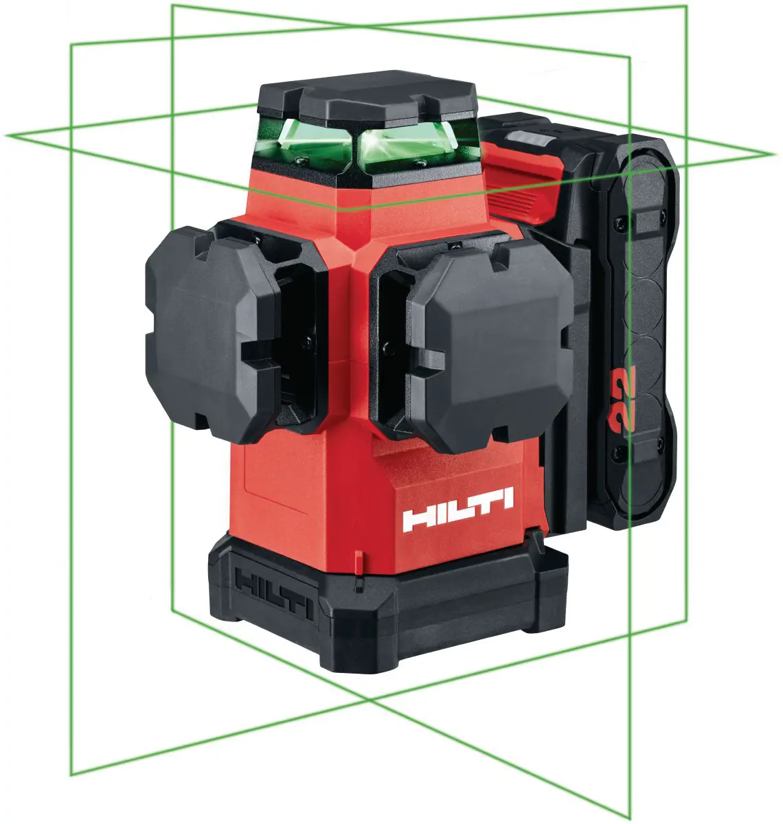 Green line multi-beam laser (complete with PMA20 stand, two B22-85; 4Ah and C4 charger, PMA100 magnetic wall mount and PMA32 laser receiver,receiver holder PMA42), 22V