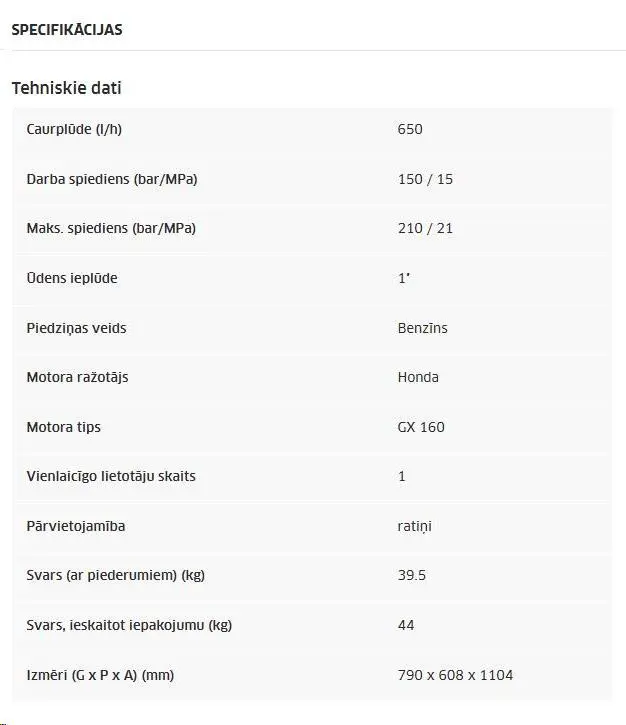 Augstpiediena mazgāšanas iekārta, benzīns