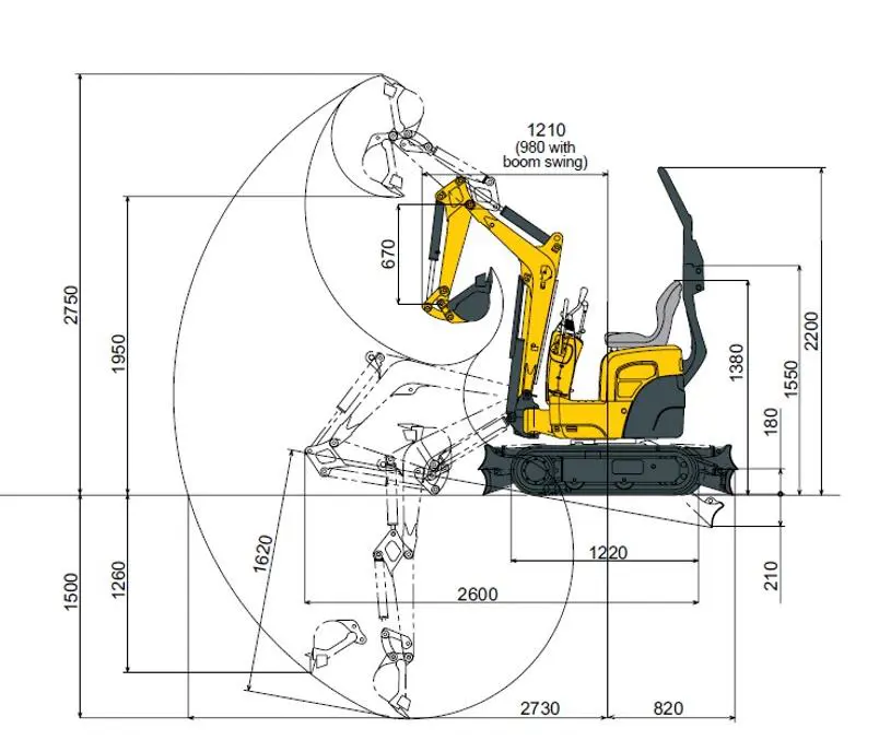 Mini-excavators, 1035kg (quick coupler buckets)