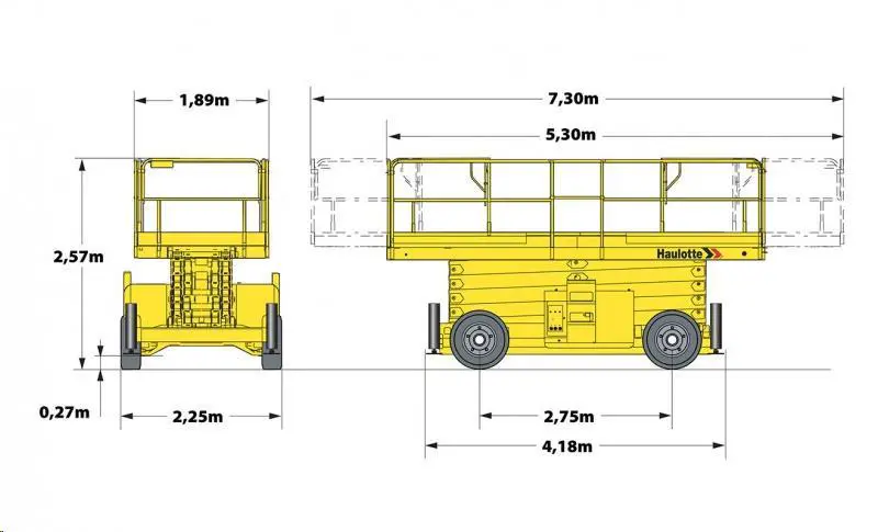 Large platform rough-terrain scissor lift (diesel, 4 WD), 12m