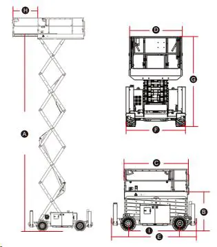 Rough-terrain scissor lift (diesel, 4 WD), 14m